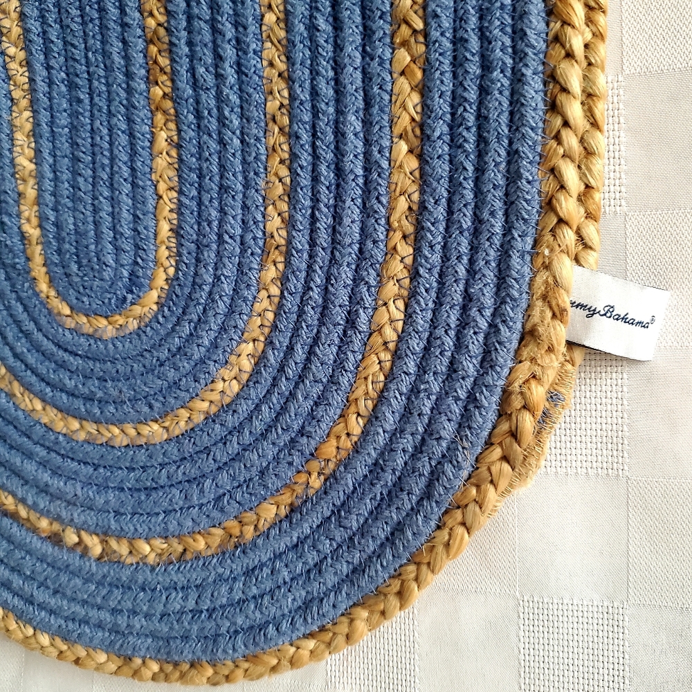 NEW Oblong Jute Rope Woven Table Runner Cotton Periwinkle & Neutral Cottagecore